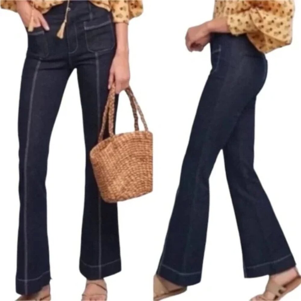 ANTHROPOLOGIE PILCRO LETTERPRESS HIGH RISE FLARE TROUSER JEANS PANTS sz 26/2